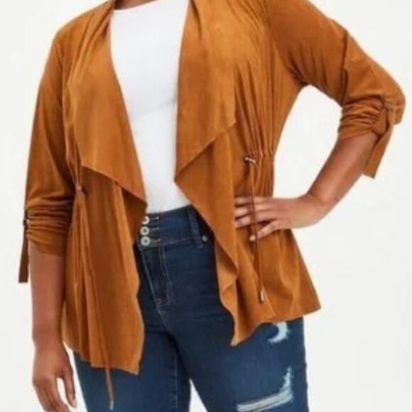 Torrid Faux Suede Drape Open Front Anorak Jacket Plus Size 5 - Picture 8 of 9